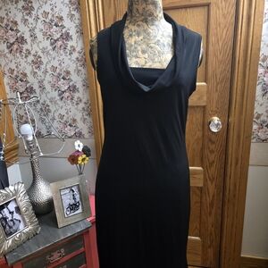 Elegant Black Cowl Neck Midi Dress